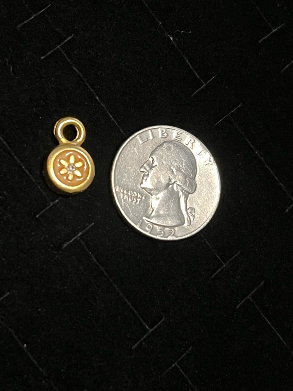 Vintage Gold toned Flower Charm Pendant - Tiny Yellow Enamel